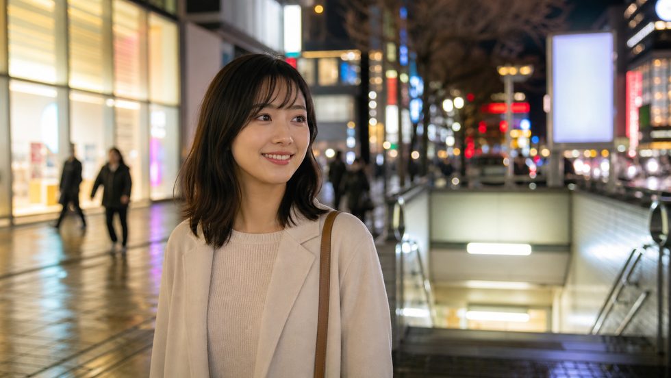 地下鉄すすきの駅1番出口付近の夜景（すすきの繁華街への入り口のイメージ）