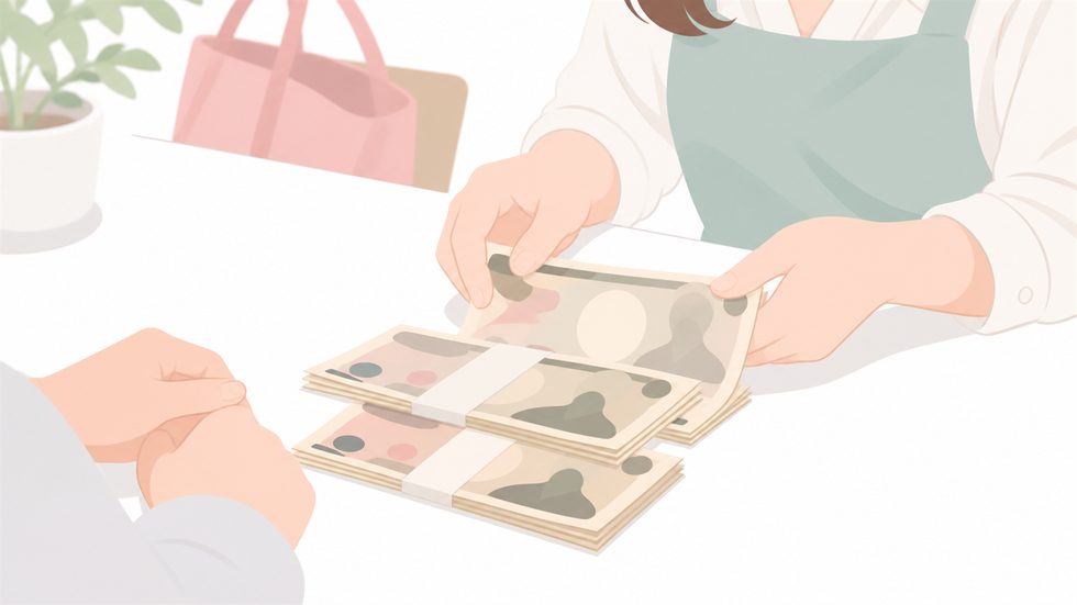 チャットレディの日払いで現金を受け取るイメージ（稼働当日に手元に現金が残るイメージ）