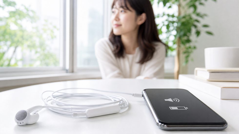 有線イヤホンとインラインマイクのアップ(チャット配信用音声機材)