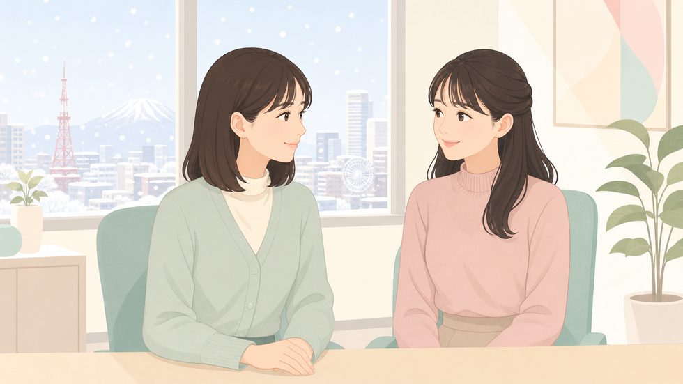 チャットレディに個別サポートをする女性スタッフ(札幌の事務所)