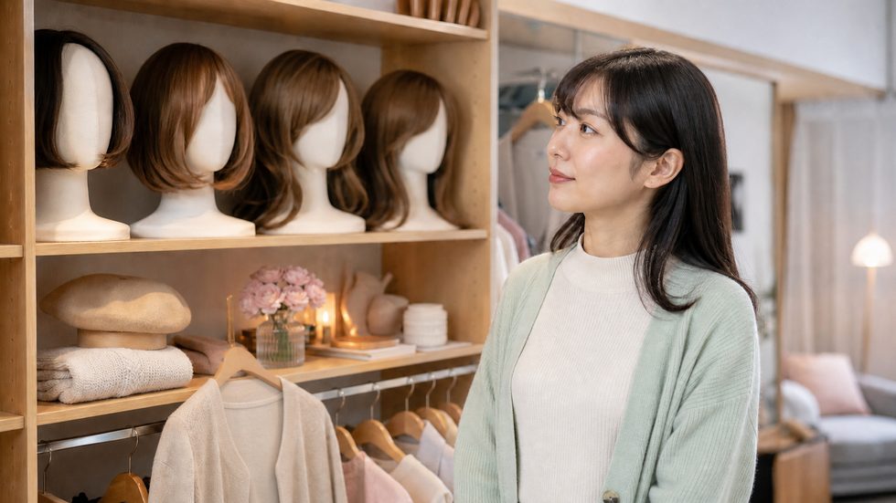 チャットレディ用の衣装・ウィッグの棚(身バレ対策アイテム)