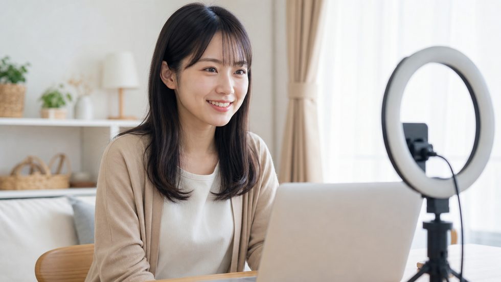 在宅チャットレディのリングライトとPCを使った配信デスク環境