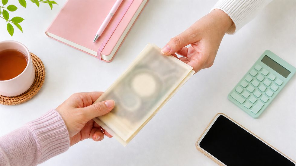 チャットレディが日払いで現金を受け取るイメージ（働いた当日に現金手渡し）