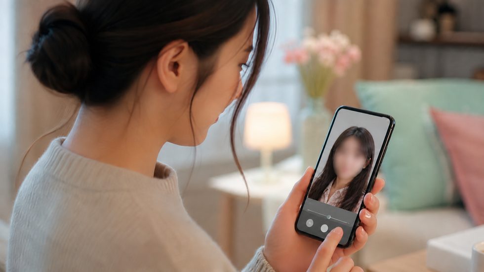 スマートフォンでプロフィール写真を加工している手元のイメージ（身バレ対策）