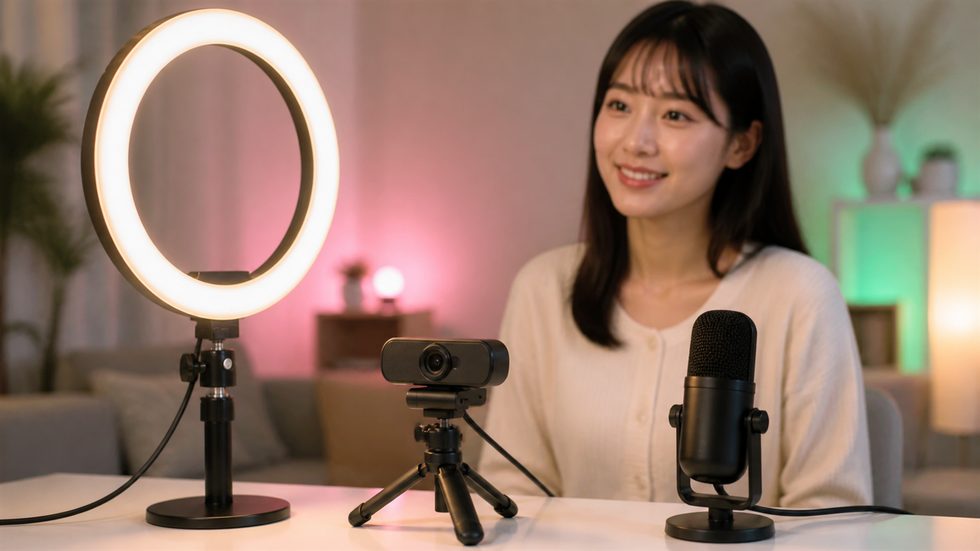 チャットレディ在宅配信に使うリングライト・ウェブカメラ・マイクのデスクセットアップ