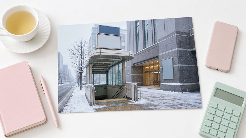雪の日のすすきの駅1番出口付近の風景（チャットレディ事務所まで徒歩1分の立地）