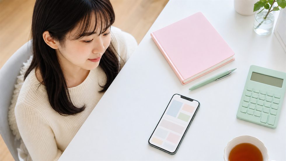 チャットレディについてスマートフォンで口コミを調べる女性