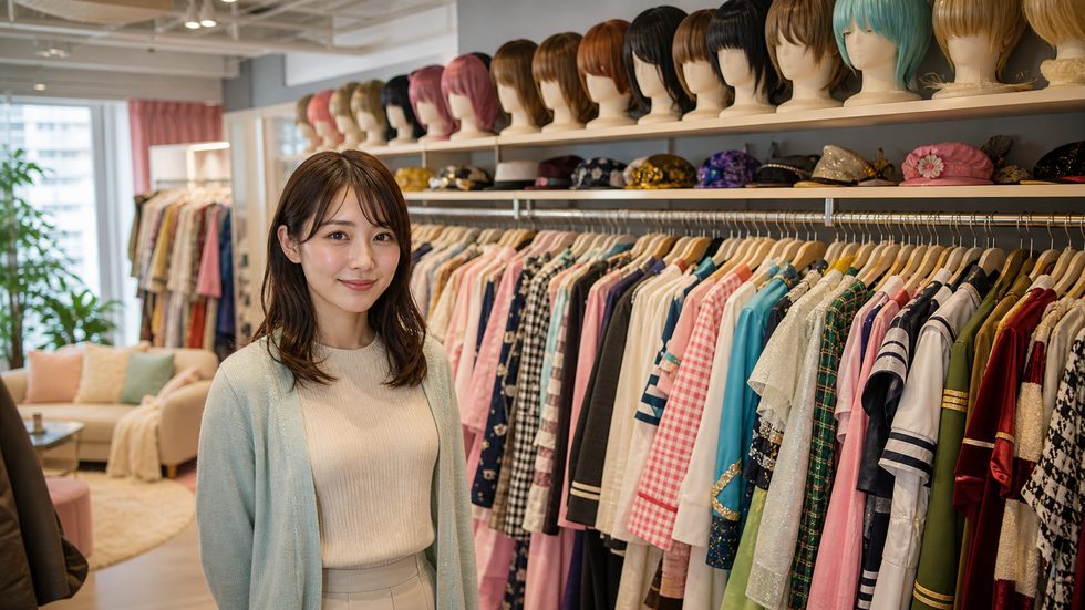 チャットレディ事務所の100着以上の衣装ラックとウィッグの無料レンタルコーナー