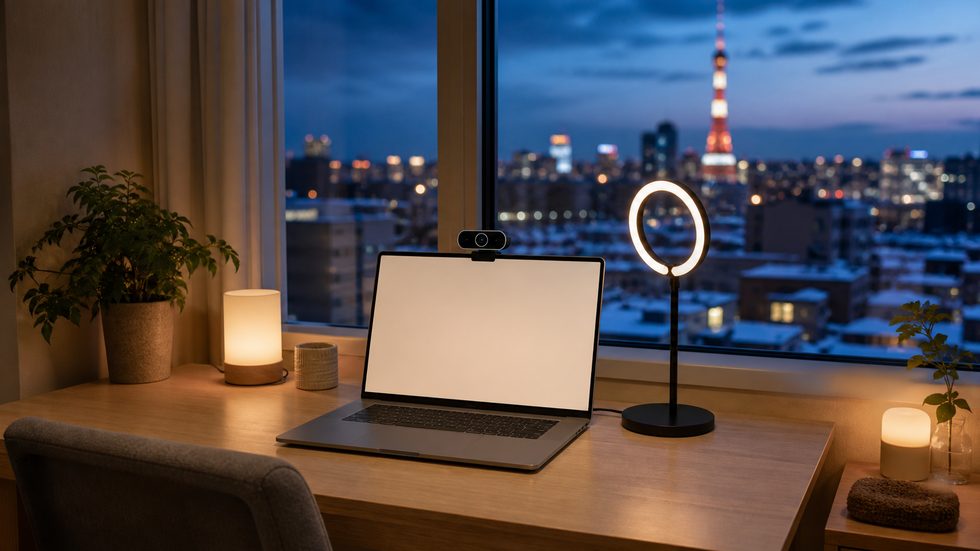 チャットレディの在宅配信環境のセットアップ(リングライト・ウェブカメラ・パソコンを揃えた自宅デスク)