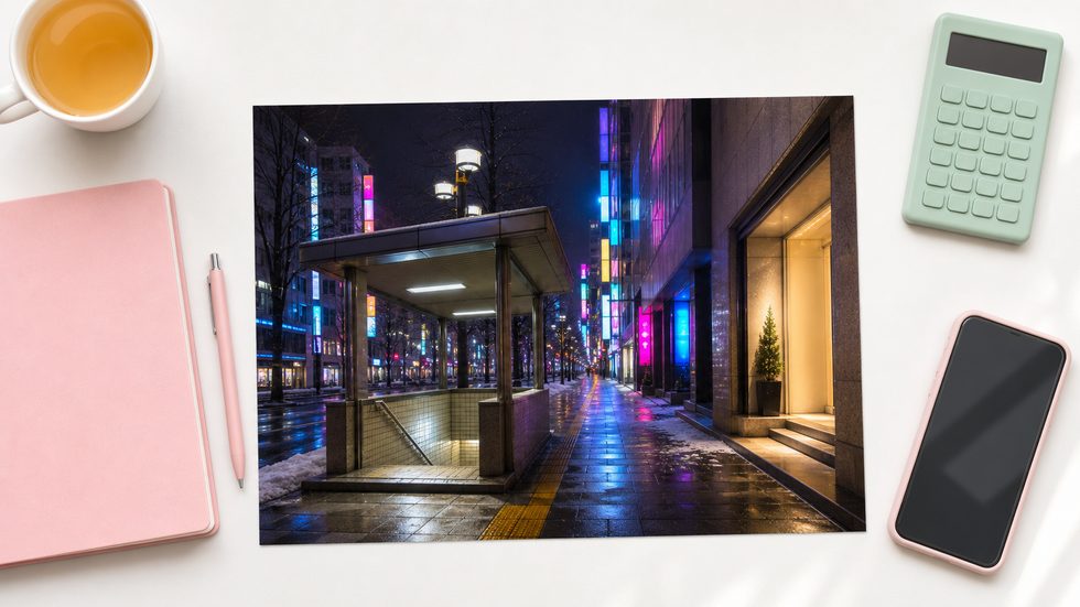 地下鉄すすきの駅1番出口周辺の夜景(チャットレディ事務所へのアクセスポイント・すすきの中心部)