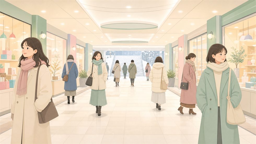 冬の札幌・すすきの地下街（ポールタウン）の通路（雪の日でも外に出ずに通勤できる）