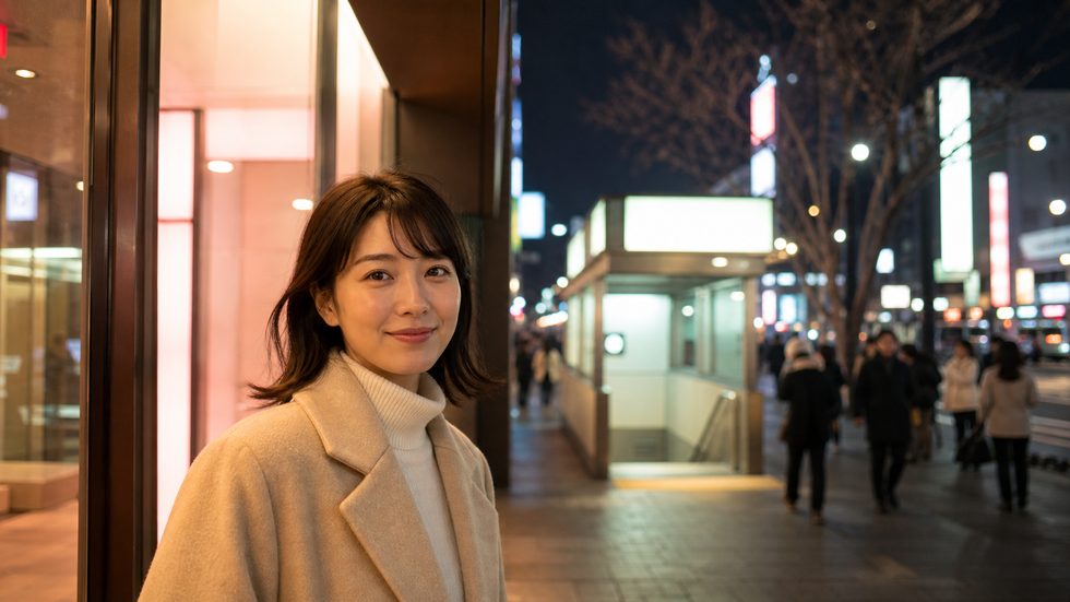 地下鉄すすきの駅1番出口近くの夜の街並みと近隣ビル入口(札幌・すすきのエリア)
