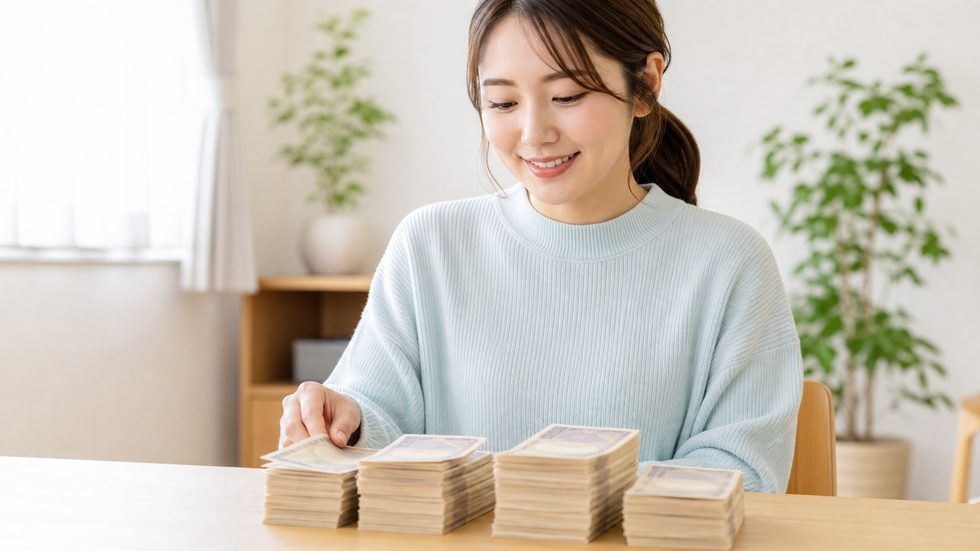 チャットレディの日払い報酬イメージ・整列した日本円の現金の束