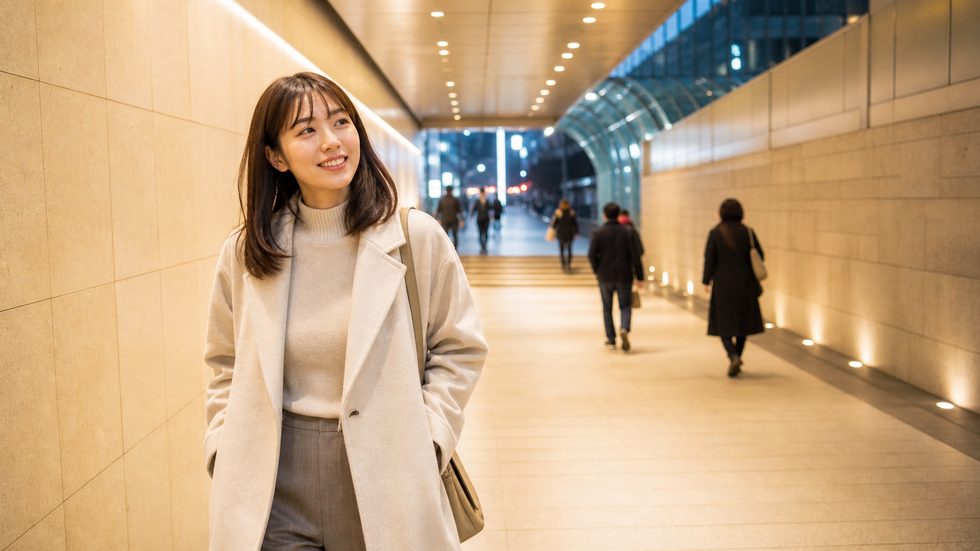 すすきの駅地下通路の夜景（札幌・チャットレディ通勤ルートのイメージ）