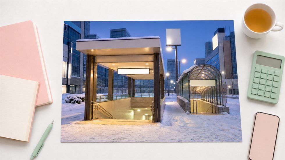 冬の夕方・地下鉄すすきの駅1番出口からポールタウン入口の通勤風景（札幌）