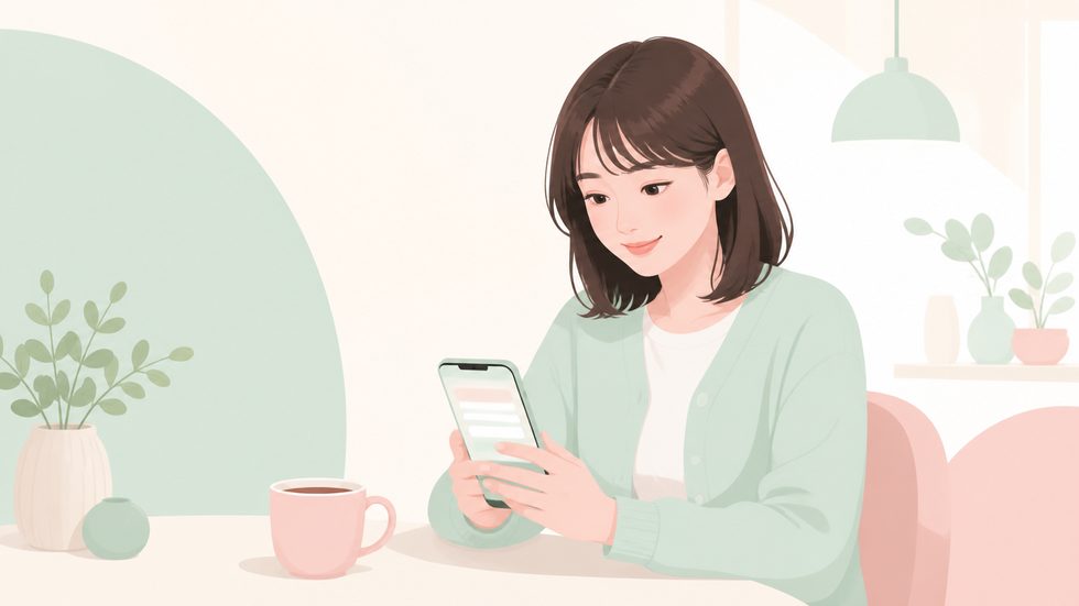 スマートフォンでチャットレディの応募フォームを入力する女性の手元