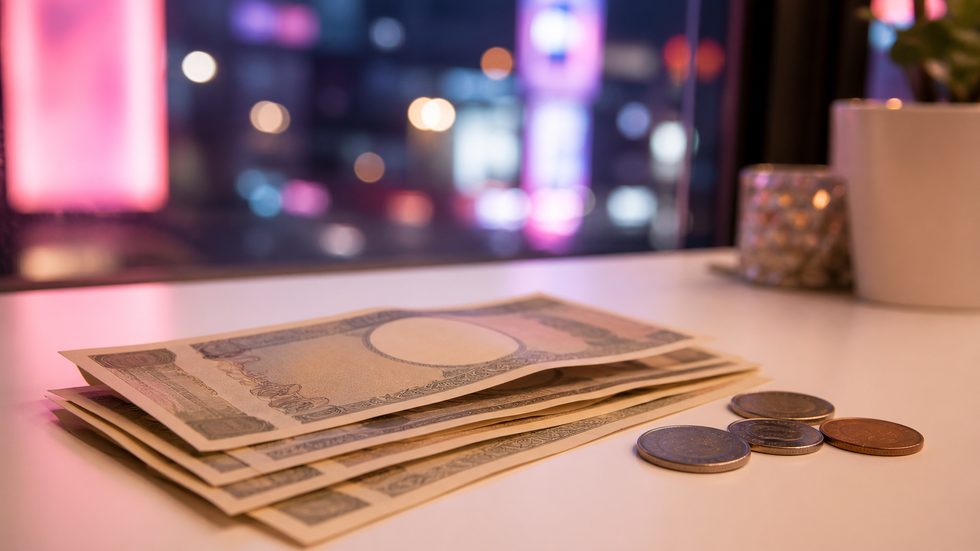 チャットレディの日払いで現金(円紙幣・硬貨)を受け取るイメージ