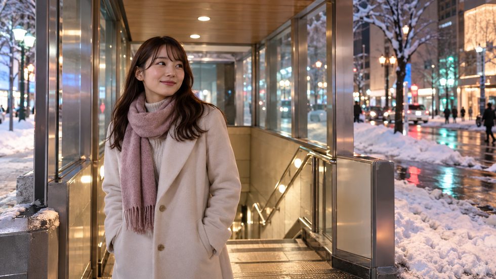 すすきの駅1番出口から事務所への通勤風景(夜の札幌)