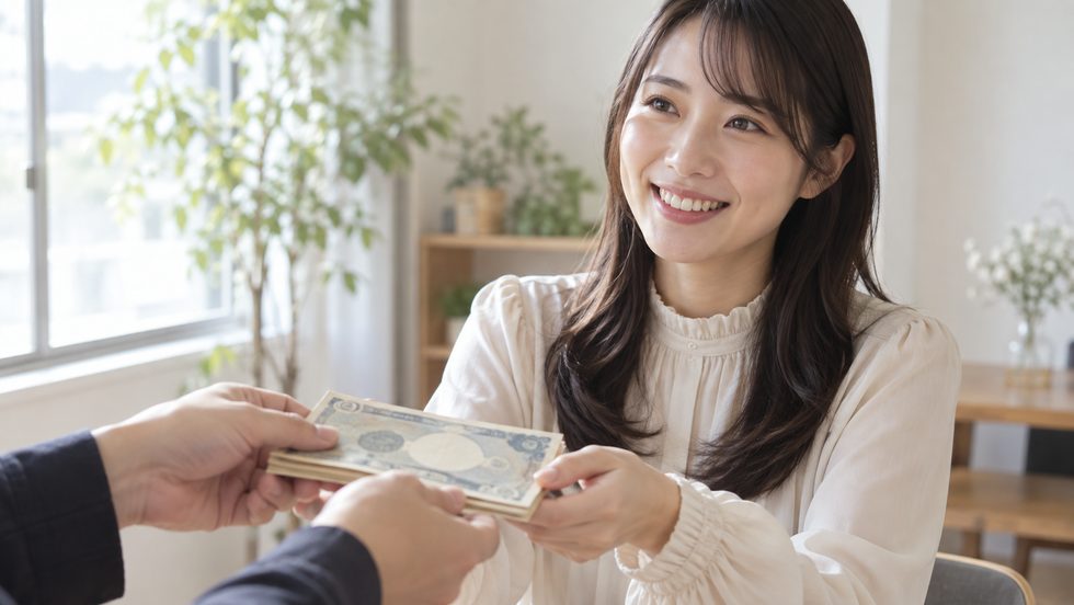 日払いで現金を受け取るイメージ(札幌のチャットレディ事務所)