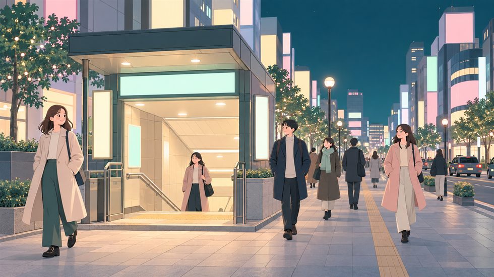 すすきの駅1番出口の通勤風景(夜の札幌・地下鉄南北線)