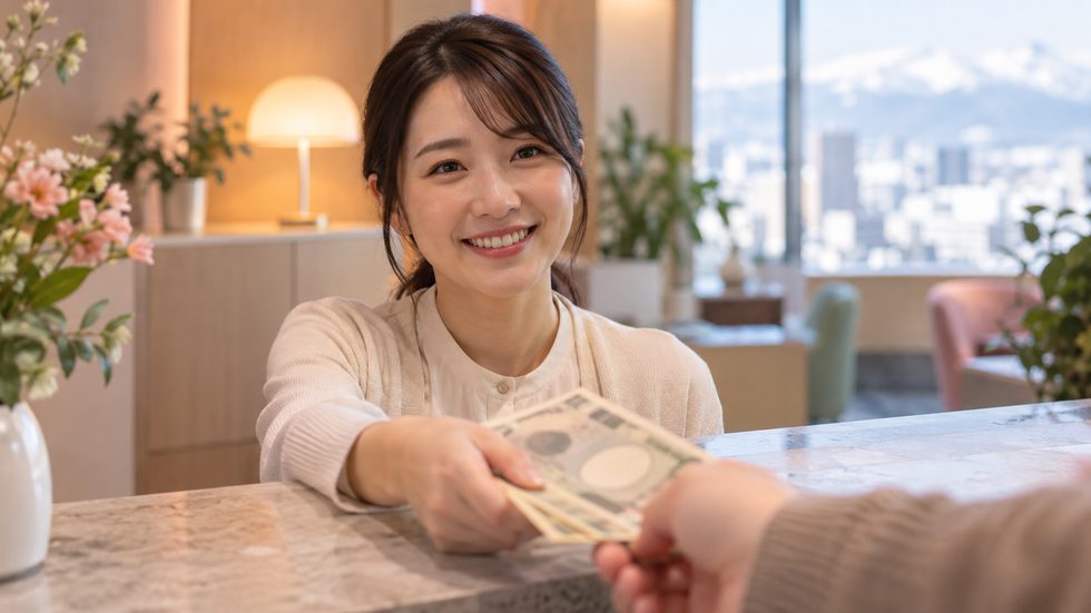 日払いで現金を受け取るイメージ(札幌のチャットレディ事務所)