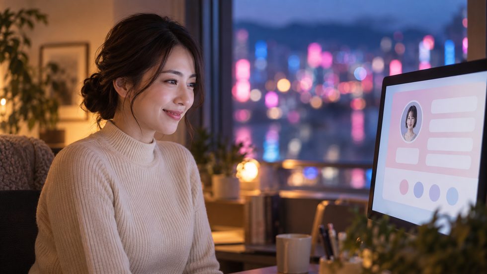チャットレディのプロフィール作成画面を見て安心する女性(札幌)