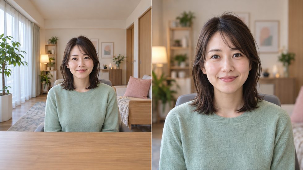 ウェブカメラの広角レンズと標準レンズの映る範囲の違い