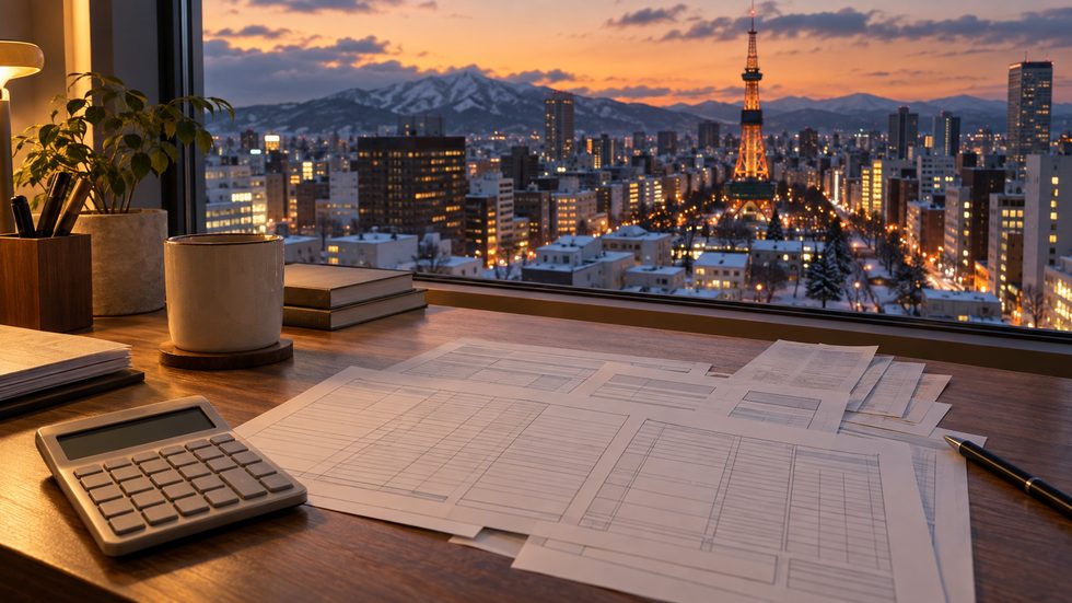 個人事業主の確定申告書類とペンのイメージ