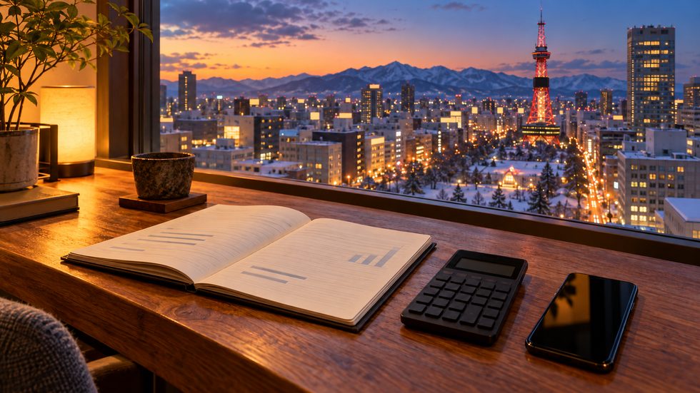 収入を記録するノートと電卓(チャットレディの確定申告の準備)