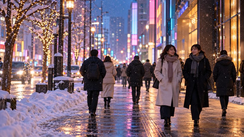 冬の札幌・大通からすすきのにかけての街並みと通勤風景