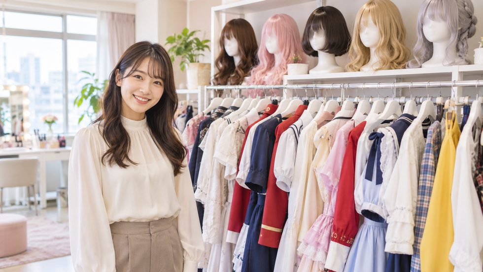 チャットレディ事務所の衣装とウィッグの無料レンタル棚（100着以上）