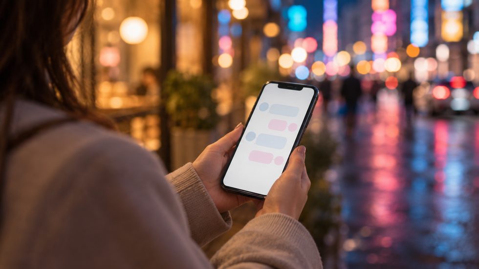 LINEで事務所に相談するイメージ(スマホを持つ手元)