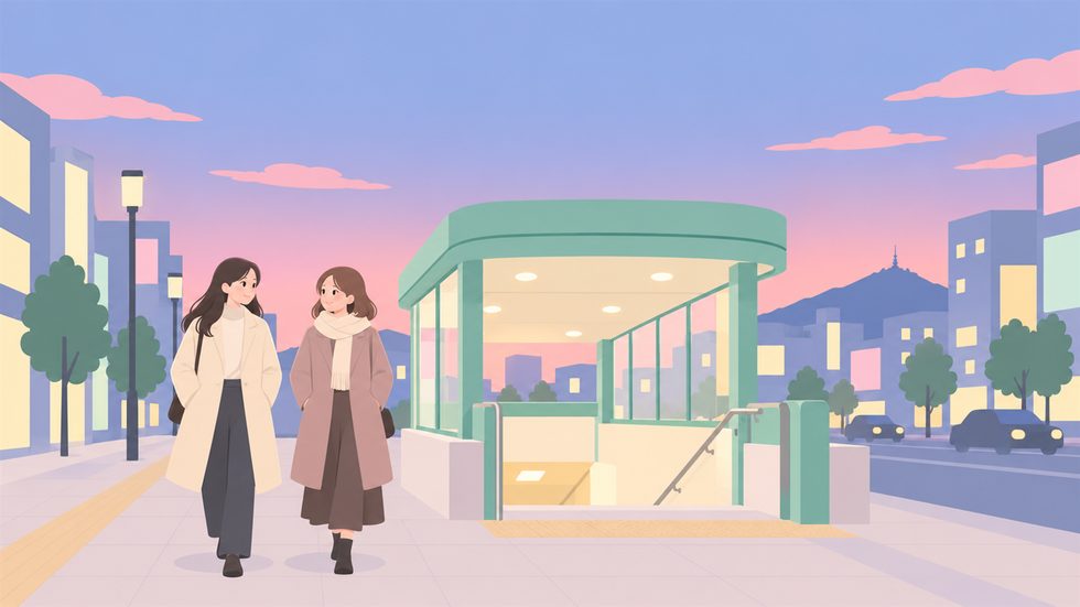 夕暮れのすすきの駅周辺の街並み(札幌・地下鉄南北線)