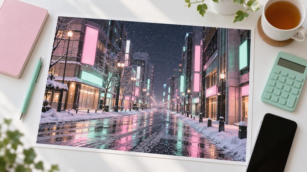 冬の夜のすすきのの街並み(札幌)