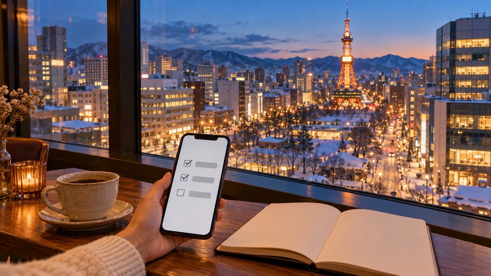 チャットレディ事務所を比べるためにスマホでチェックリストを見る様子
