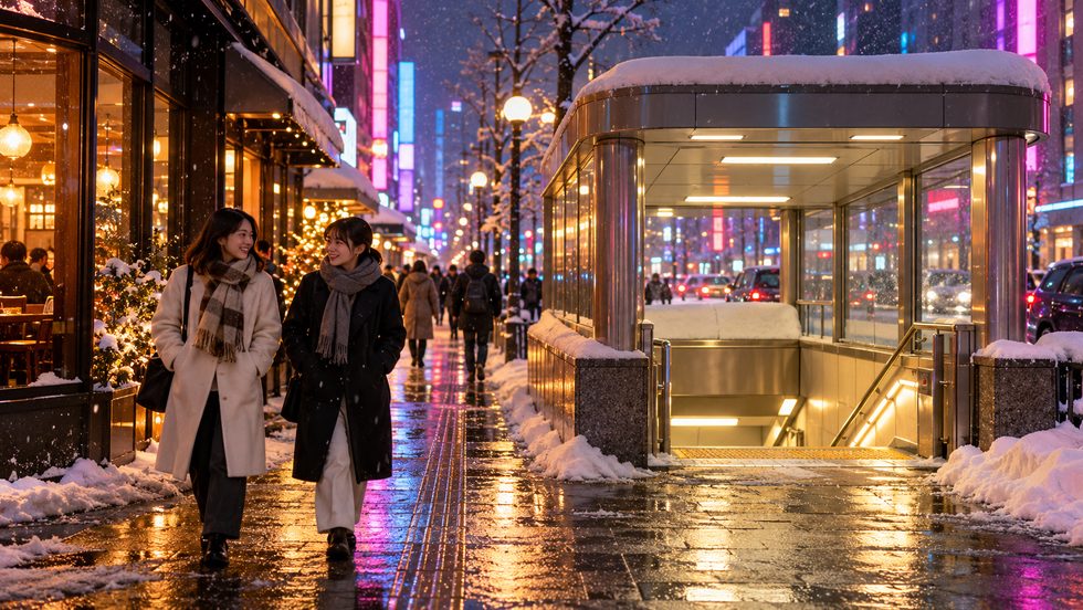 冬のすすきの駅周辺の街並み（札幌のチャットレディ事務所への通勤路）