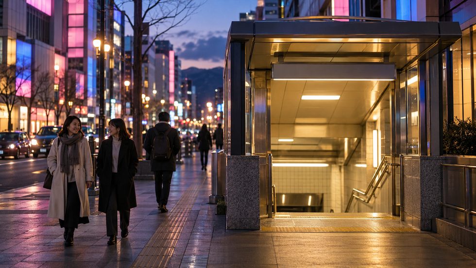 すすきの駅の出口付近の夕方の街並み(札幌のチャットレディ通勤)