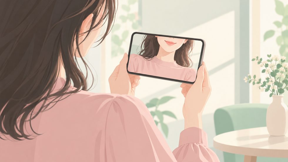 チャットレディのプロフィール写真を顔出しなしで撮るイメージ（口元までの構図）