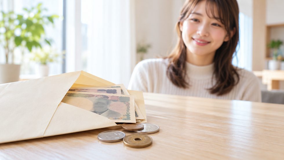 日払いで現金を受け取るイメージ（チャットレディの報酬）
