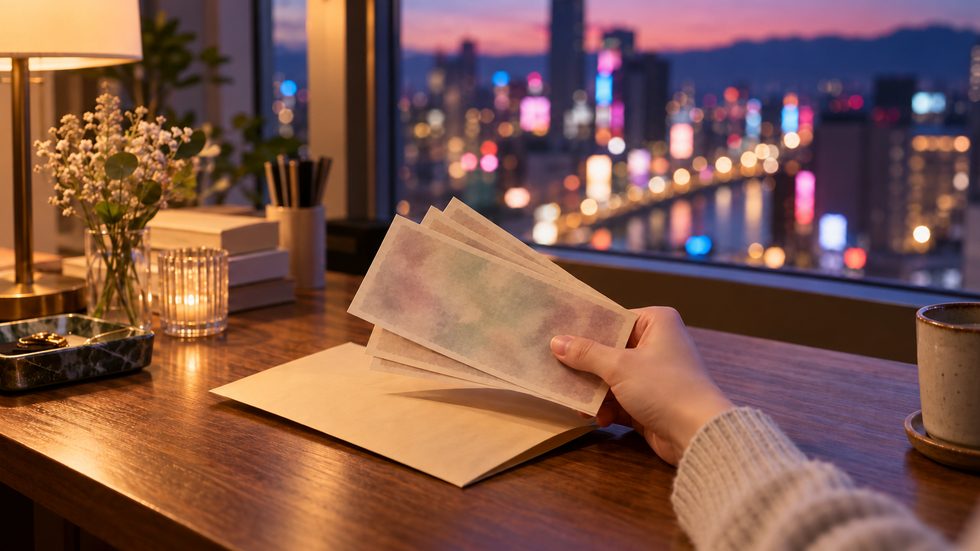 日払いで現金を受け取るイメージの1万円札と封筒