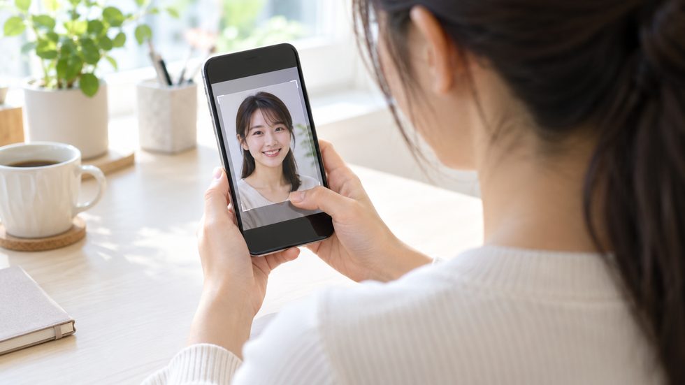 チャットレディのプロフィール写真を加工して確認するイメージ（身バレ対策）