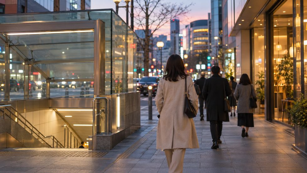地下鉄すすきの駅周辺の夕方の街並み（札幌）