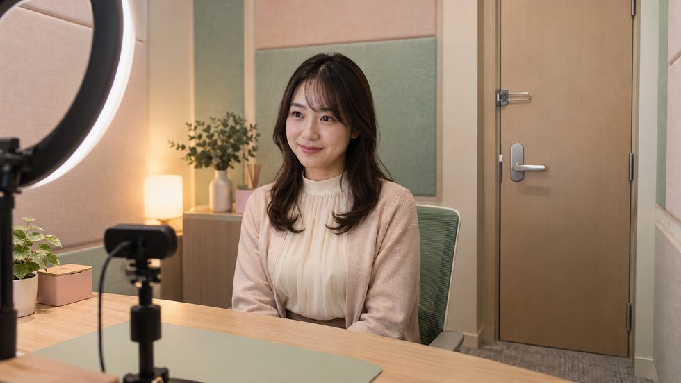 チャットレディの完全防音・鍵付き個室ルームの内装と配信用カメラ(札幌・すすきのの事務所)