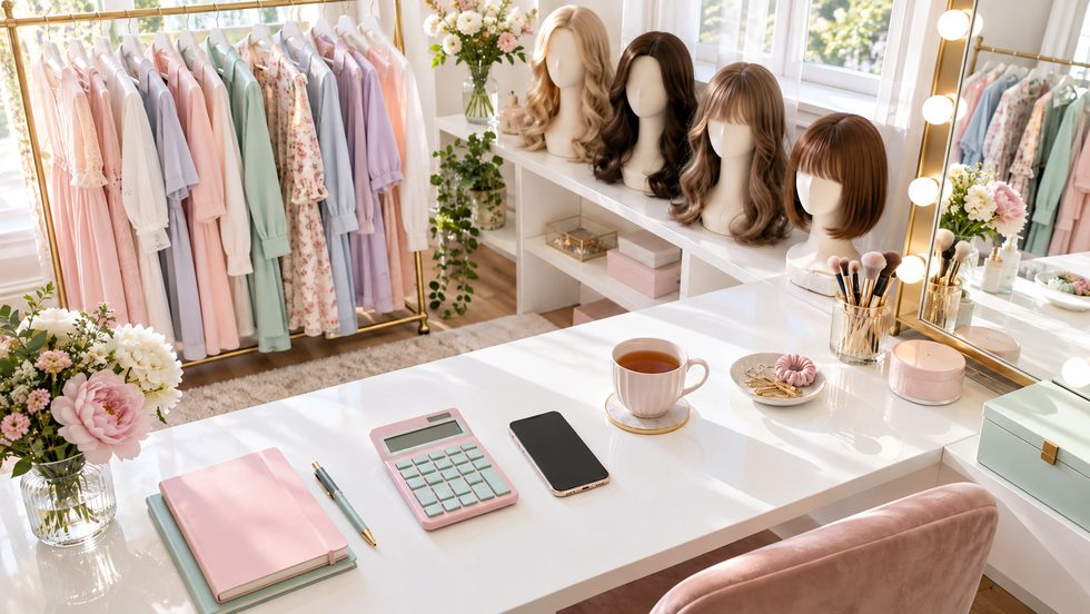 チャットレディが無料で借りられる衣装とウィッグが並ぶ衣装部屋(札幌)