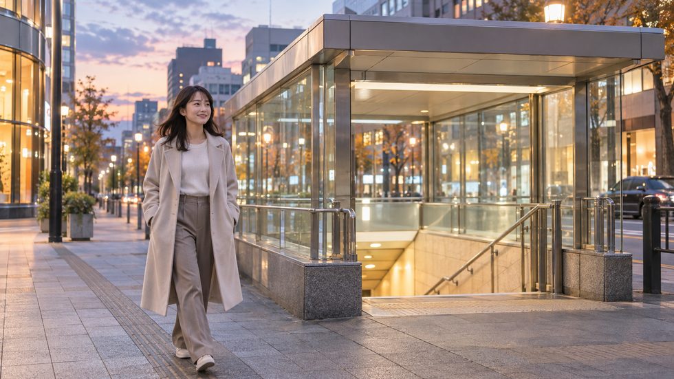 札幌・すすきの駅の出口付近の夕方の街並み(チャットレディ事務所への通勤路)