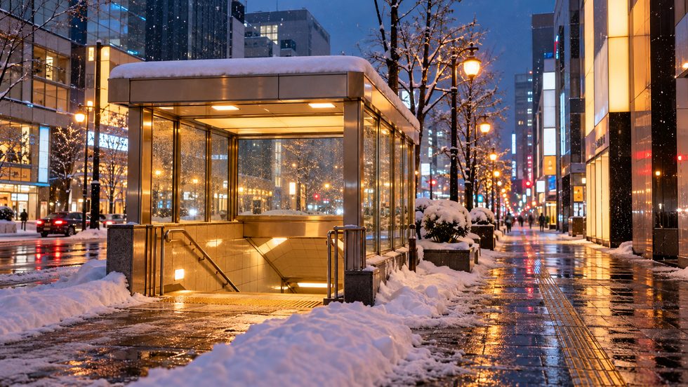 夕方のすすきの駅周辺の街並み(札幌の通勤風景)