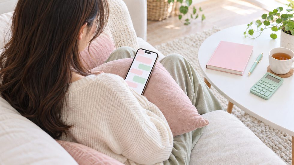 スマートフォンで事務所のスタッフに相談するイメージ