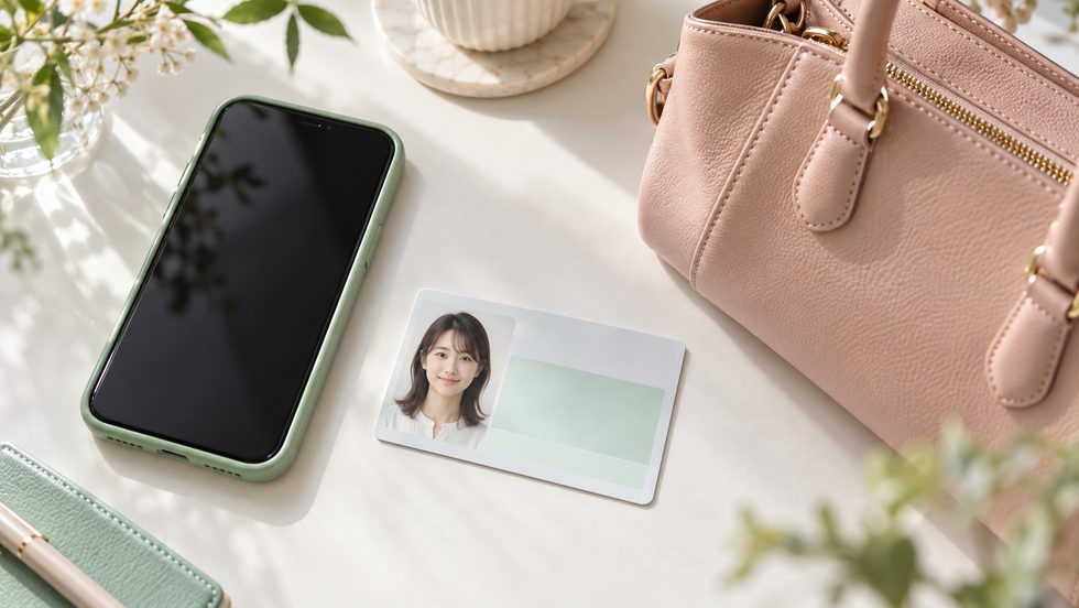 チャットレディの登録に持っていく顔写真付き身分証とスマホのイメージ