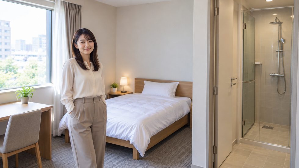 チャットレディ事務所のシャワールームと宿泊設備のイメージ(仕事帰りに泊まれる)