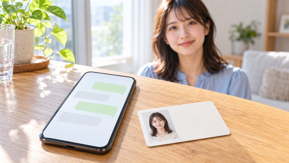 チャットレディの予約に使うスマホと顔写真付き身分証のイメージ